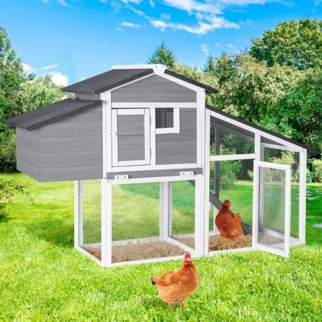 IDMarket - Poulailler Comfort Gris avec Pondoir en Bois